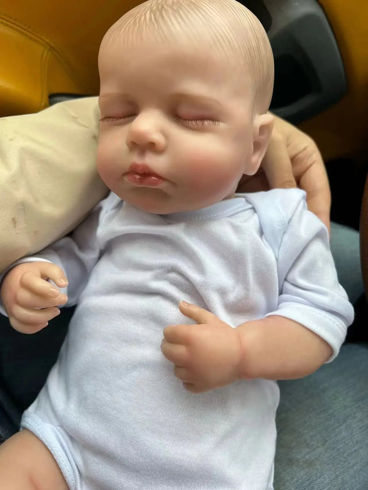 Close-up of Hallie's sleeping face and painted hair