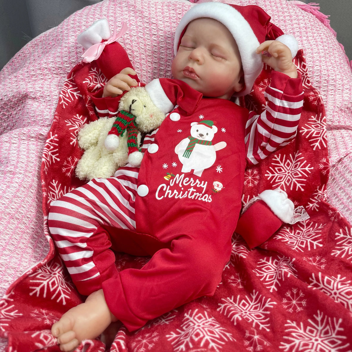 Holly's full body in her Christmas outfit
